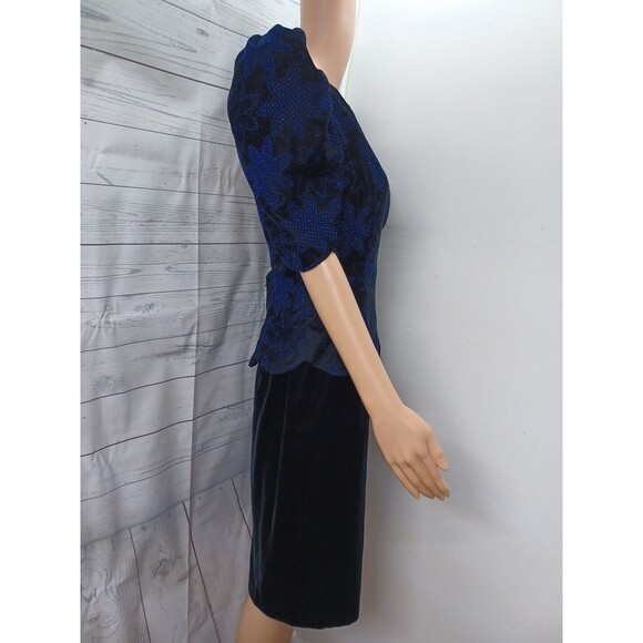 Vtg Scott McClintock Velvet Dress 10 Black Blue Glitter 90s Open Back Scalloped - Picture 5 of 11